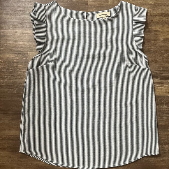 Monteau Tops - Monteau Blue and White Striped Sleeveless Too